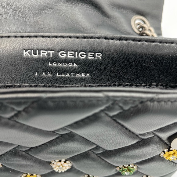 Kurt Geiger London Blk Leather Kensington Crossbody Chain Bag Small Rhinestone - Picture 7 of 13